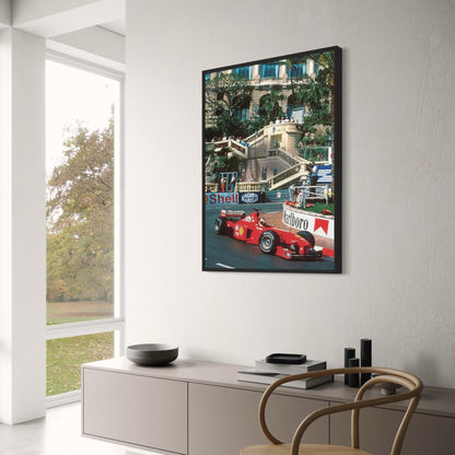 Monaco Formel 1 Poster | Vintage Grand Prix Kunst | Ferrari F2001 Tribut | Michael Schumacher Rennszene