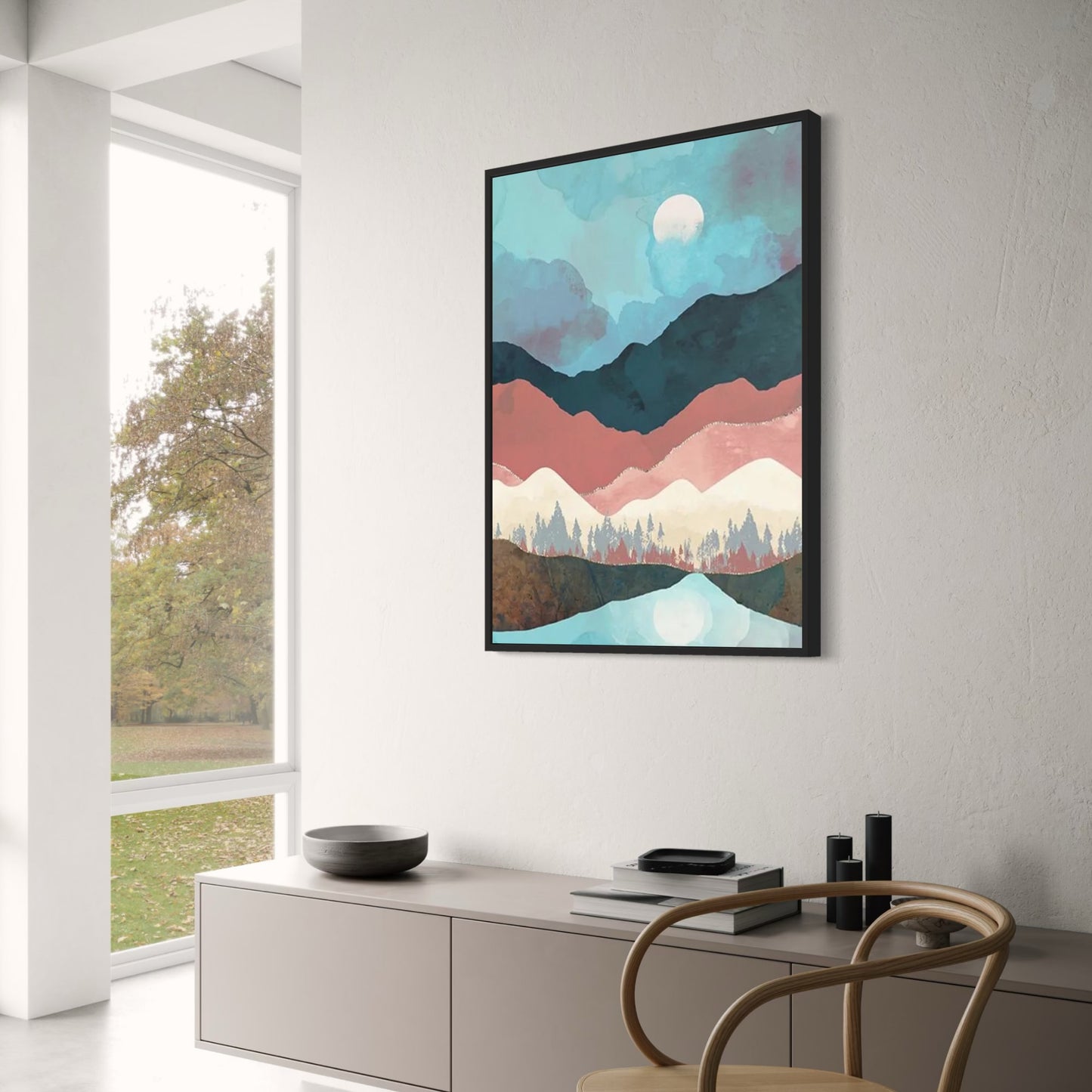 Abstraktes Landschaftsposter | Wandkunst mit roter Berglandschaft | Moderne Wohndekoration | Von der Natur inspiriertes Kunstwerk