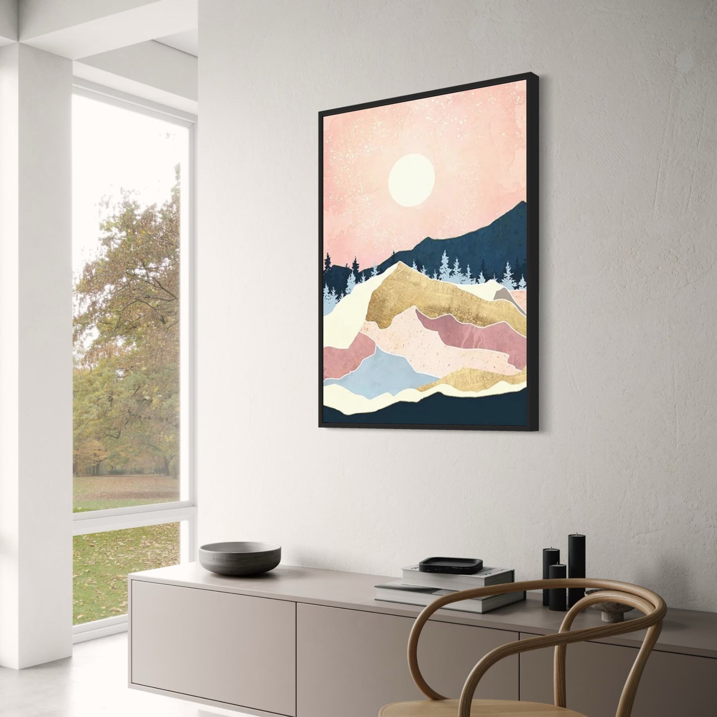 Abstraktes Bergposter | Rosa Landschaft | Kunstwerk für Heim- und Bürodekoration | Moderne Kunst | Ästhetischer Wanddruck