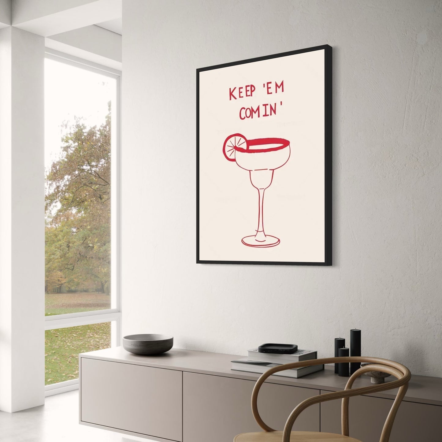 Hand Drawn Minimalist Illustration Poster | Keep Em Comin Design | Wall Art for Modern Decor | Black and White Home Accent