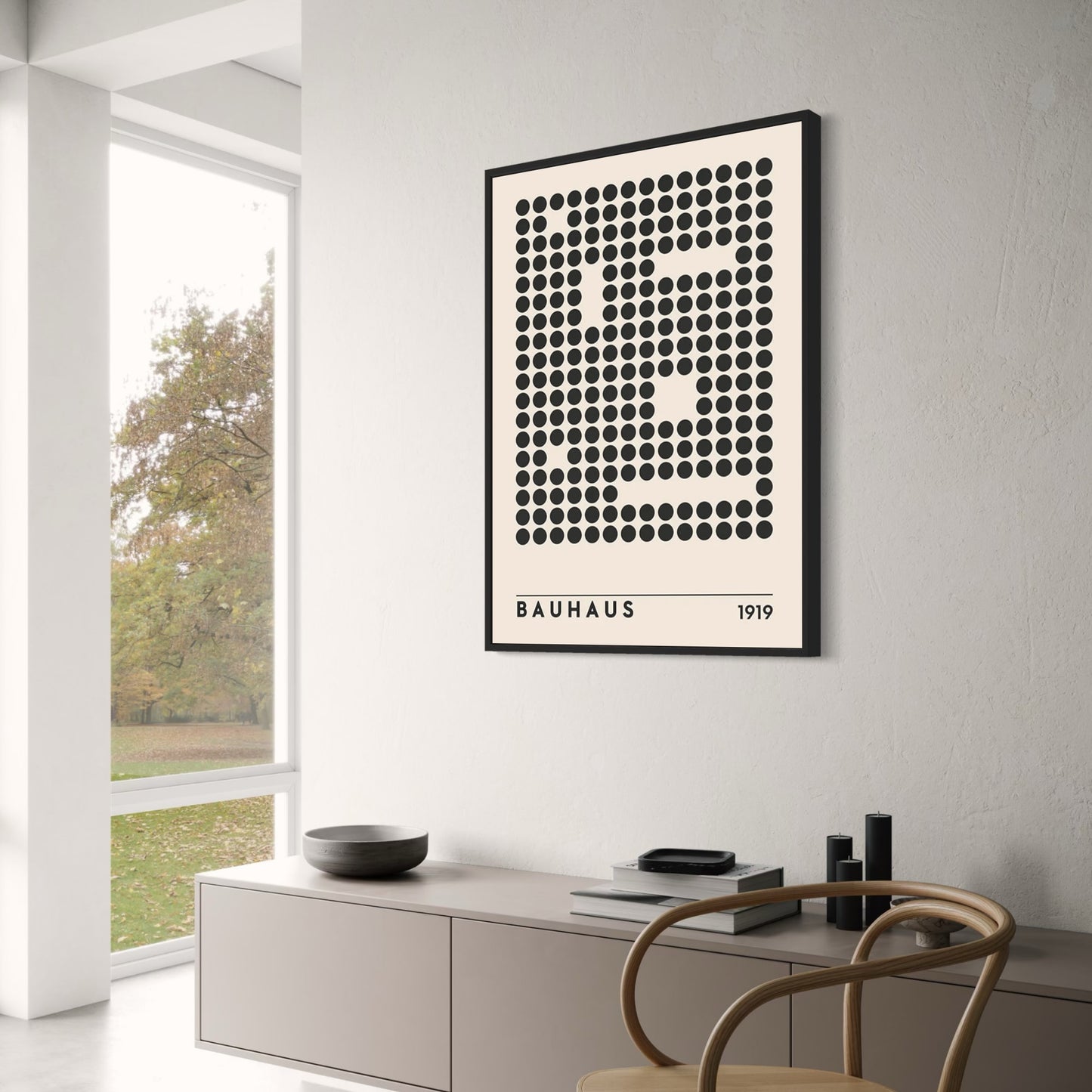 Plakat im Bauhaus-Stil | 1919-Hommage | Punktmatrix-Design | Moderne Wandkunst | Wohndekor | Künstlerischer Druck
