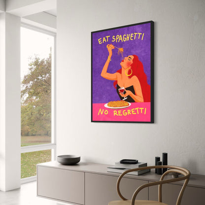 Eat Spaghetti No Regretti | Fun Food Poster | Vibrant Kitchen Art