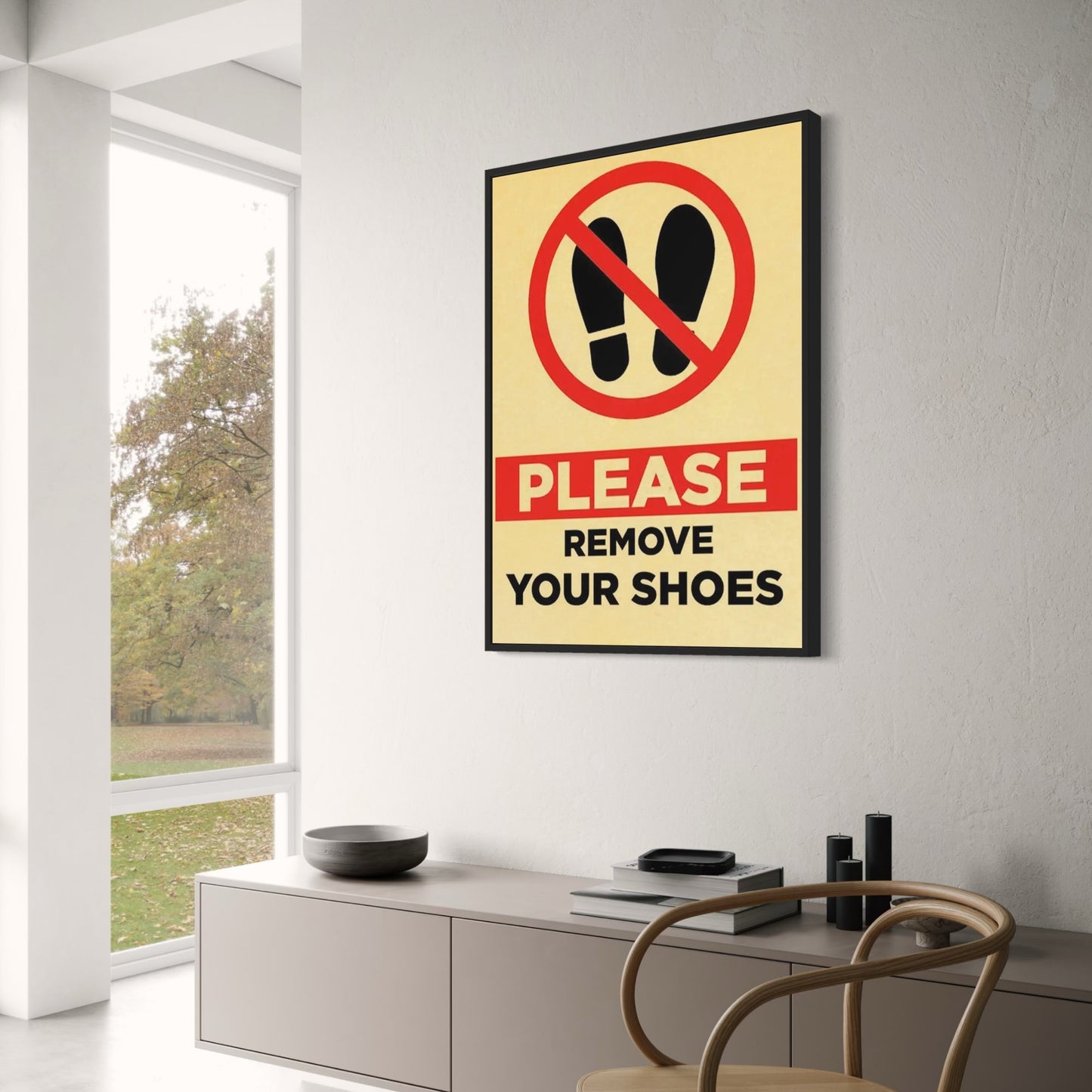 Vintage-Eingangswarnung | Retro-Schild „Schuhe ausziehen“