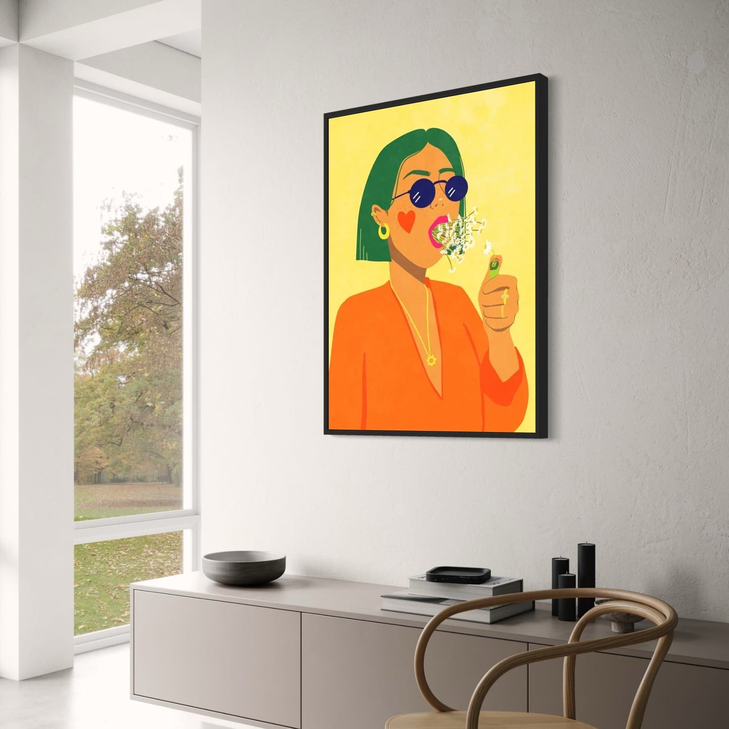 Chic Contemporary Flower Blowing Kiss Poster | Minimalist Art Print | Stylish Wall Decor