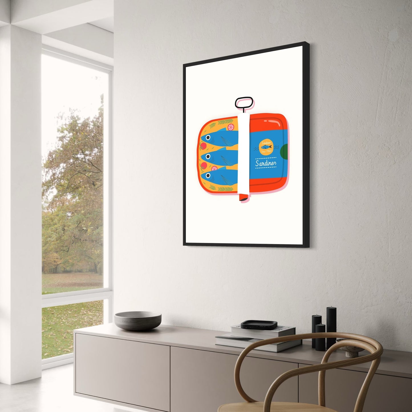 Sardinen-Poster | Kulinarische Illustration aus dem Jahr 1960 | Wandkunst für die Heimdekoration | Küchendruck