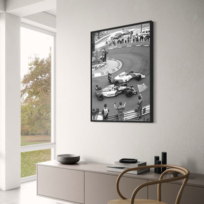 Schwarz-Weiß-Vintage-F1-Rennen | Monaco-Sportwagen-Fotoposter | Leinwandbild, Wandkunst | Wohndekor