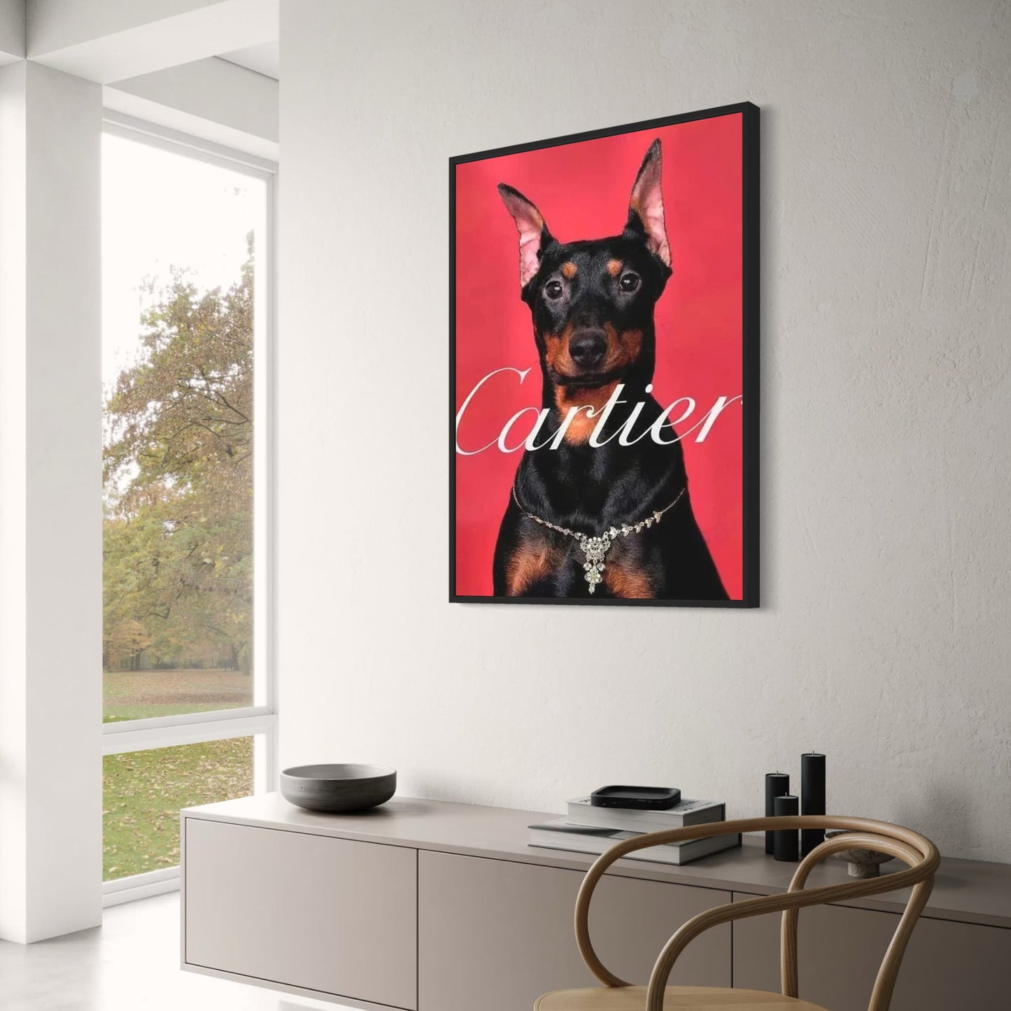 Cartier | Dachshund Photoshoot Poster | Red Silhouettes | Skylines of Paris | Fashion Legend Tribute