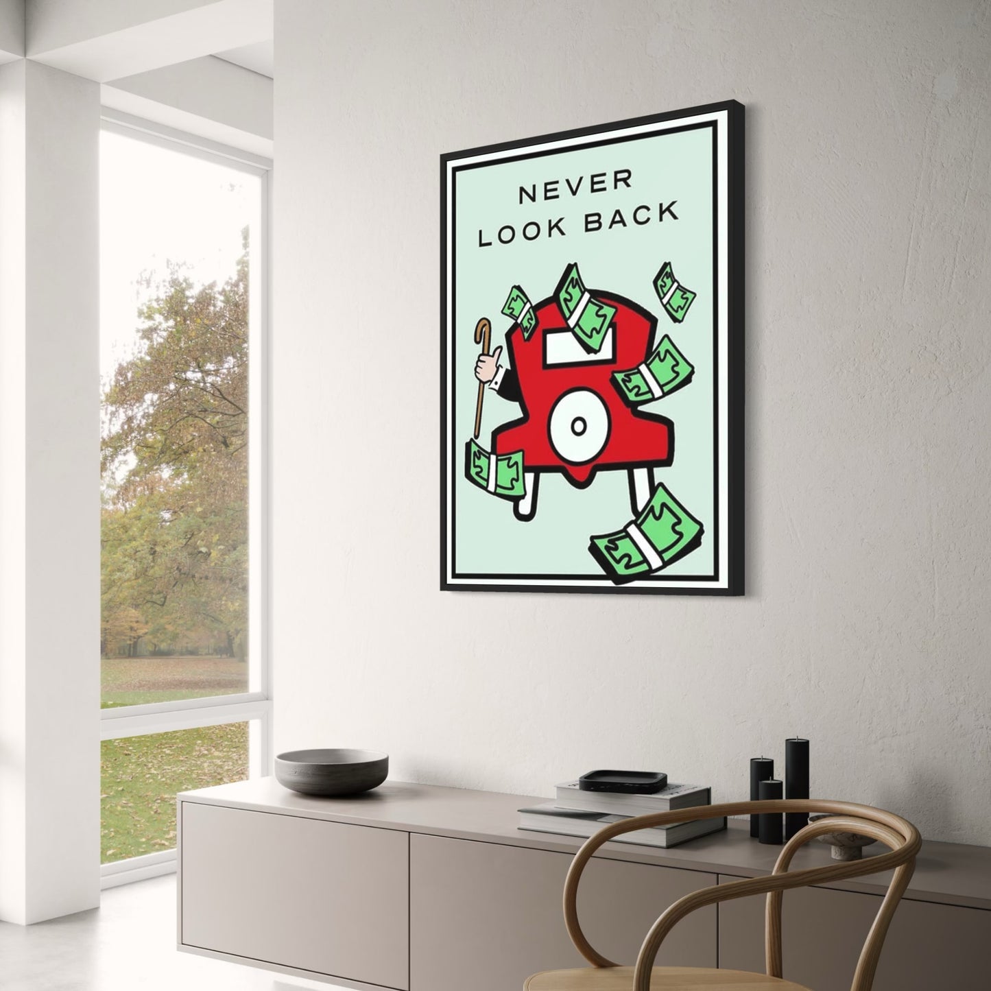 Monopoly Poster | Never Look Back | Wall Art | Inspirational Decor | Motivational Quote | Game Night Theme | Artistic Print