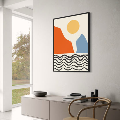 Abstrakte Berge im Stil von Mondrian | Rote und blaue Wellen