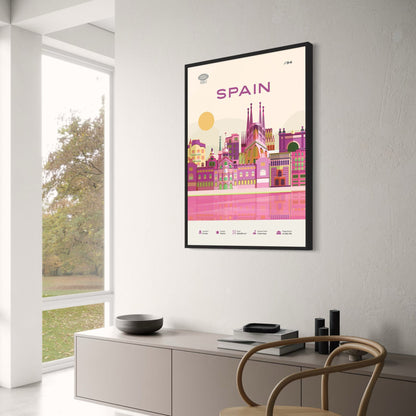 Spain Travel Poster | Barcelona Cityscape | Sagrada Familia Art Print | Vibrant Urban Decoration