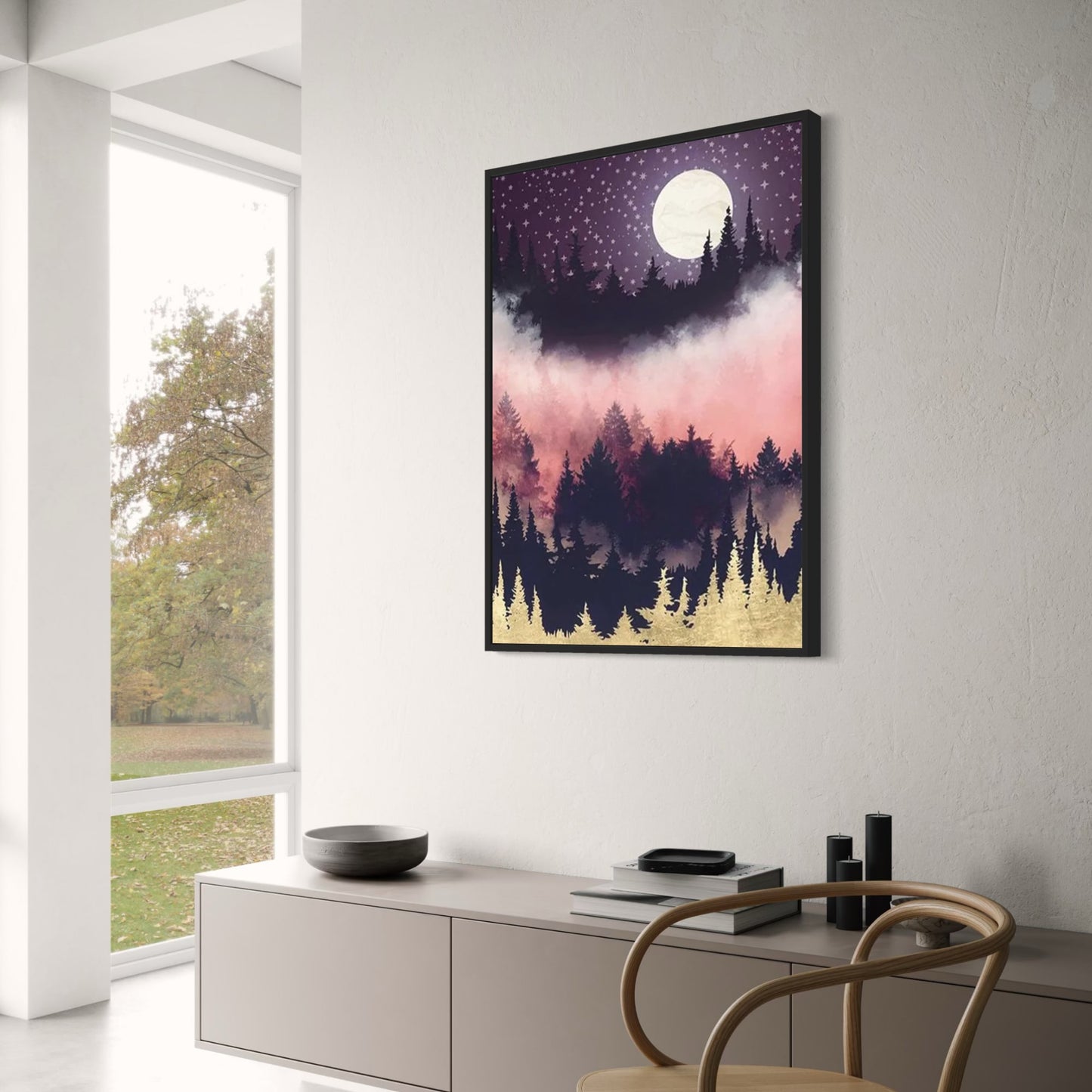 Abstraktes Poster | Bewölkte rosa Landschaft | Kunstdekor | Wanddekoration für Zuhause
