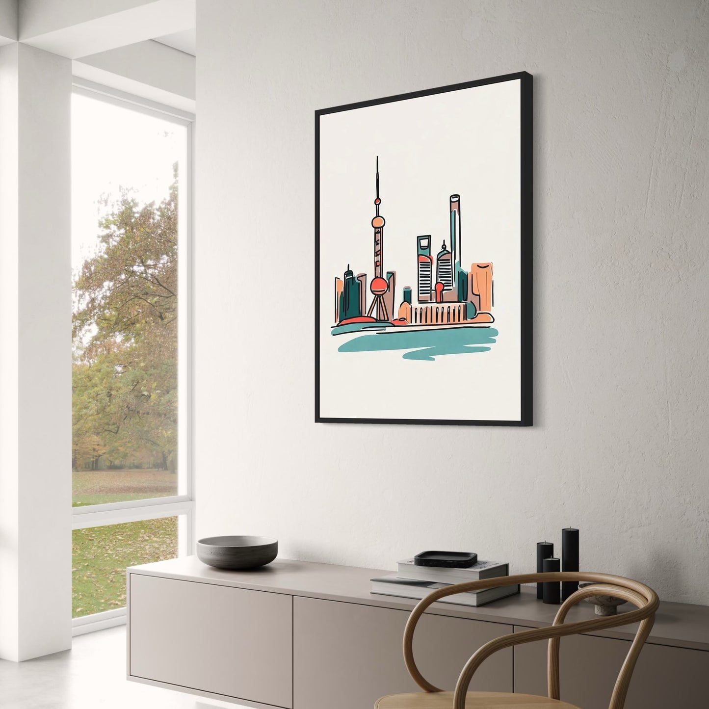 Shanghai Skyline Art Print | Modern Urban Poster | Simplistic Cityscape Illustration | Great for Contemporary Spaces