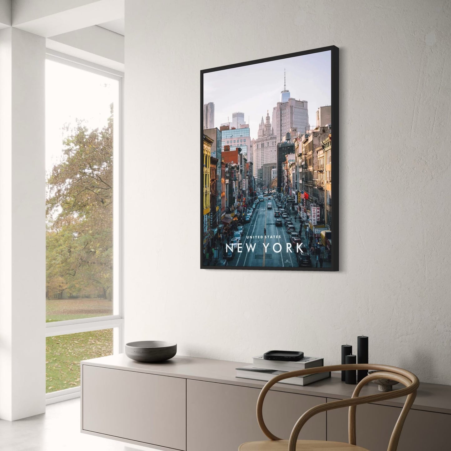 Chinatown Skyline Poster | New York City Urban Landscape | Cultural Fusion Art | Wall Decor