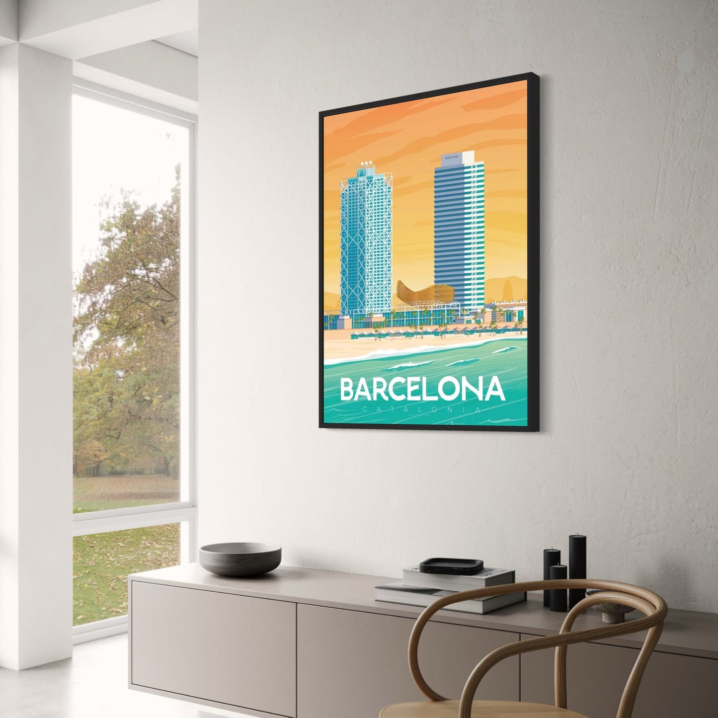 Barcelona Beach | Iconic Destinations | Scenic Travel Poster | Vibrant Colors | Wall Art Decor | Spanish Coastline