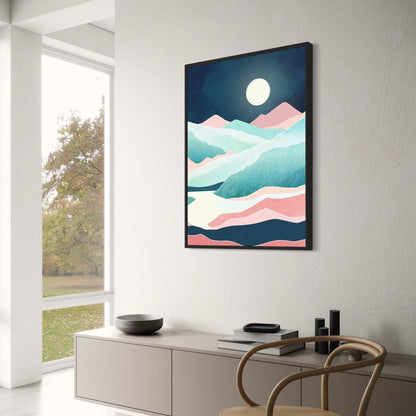 Abstraktes Berglandschaftsposter | Blaues malerisches Wanddekor