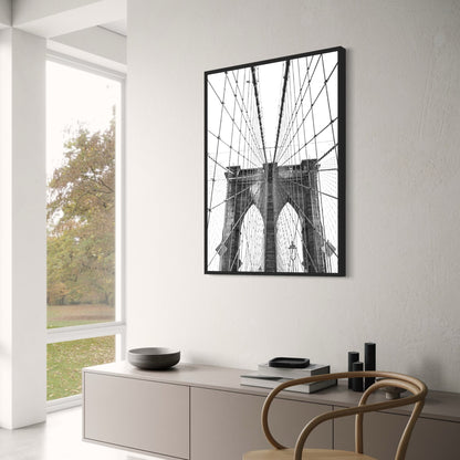 Linien und Symmetrie der Brooklyn Bridge | Kultige Hängebrücke von NYC | Wohndekor | Dekorationsposter