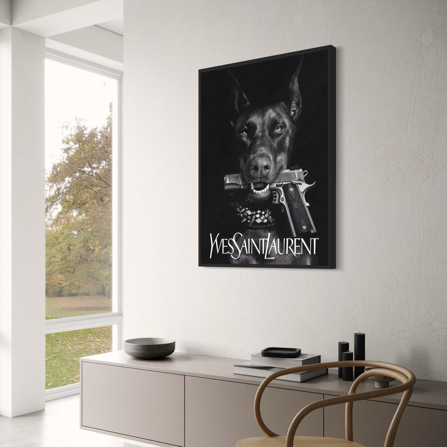 Yves Saint Laurent | Dobermann-Kunst | Pariser Skyline