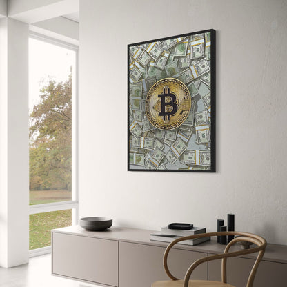 Bitcoin and Cash Poster  Cryptocurrency and Money Wall Art | Home Decor | Decoration Poster