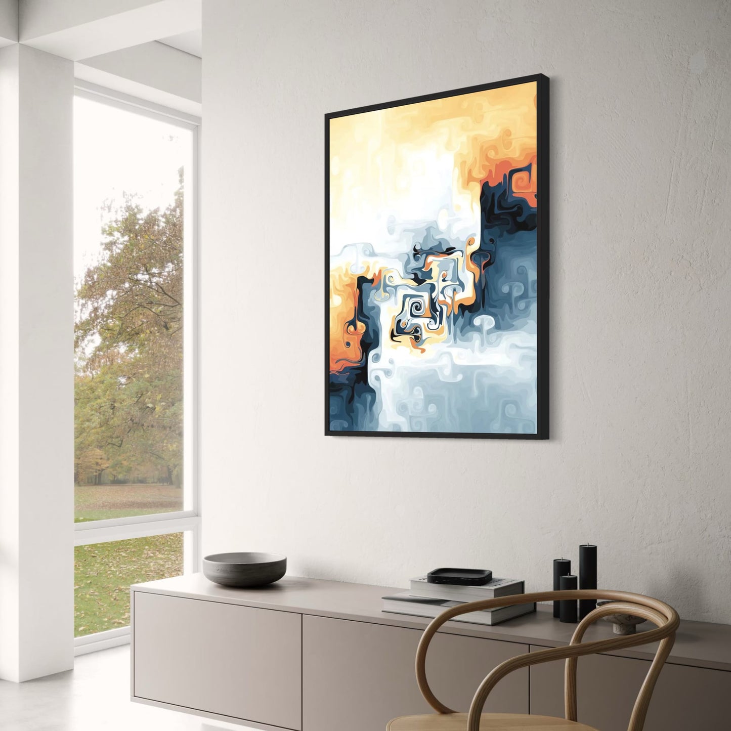 Zwischen den Welten | Abstraktes Kunstposter | Wanddekoration mit Farbkontrasten | Wohndekor-Kunstwerk | Moderner Druck