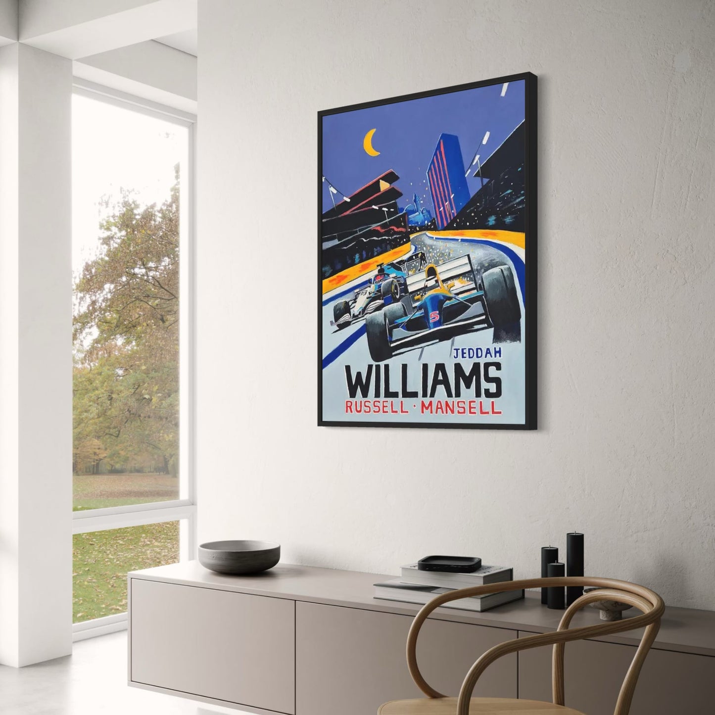 Poster der Rennszene in Jeddah | Russell & Mansell | Williams F1-Kunst | Formel-1-Erbe