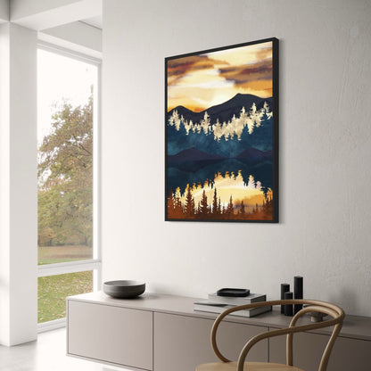 Abstraktes Landschaftsposter | Goldener Bergszenendruck | Wanddekoration | Kunstwerk für Haus und Garten