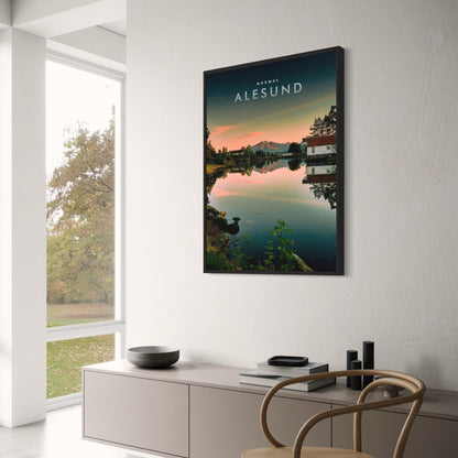 Sunset Reflections | Ålesund Norway Scenery | Serene Scandinavian Landscape Poster | Home Decor Artwork