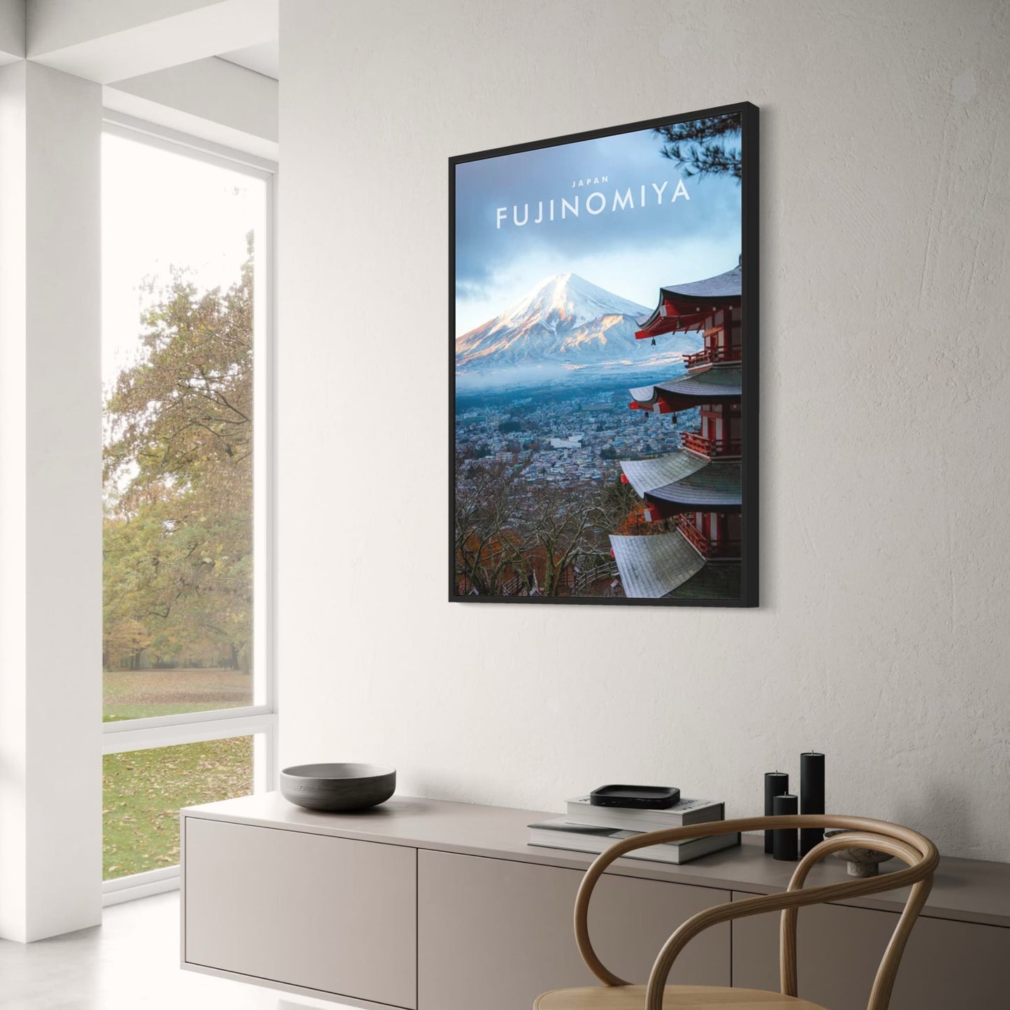 Berg Fuji und Pagode | Fujinomiya | Berühmter Vulkan und historische Architektur | Traditionelle japanische Landschaften | Poster japanischer Architektur