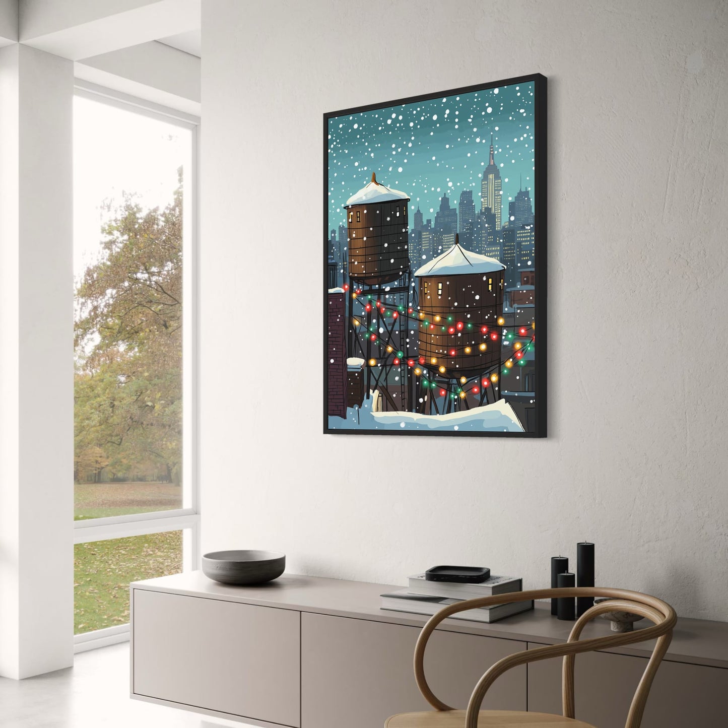 Winter Cityscape | Snowy Night | Holiday Lights
