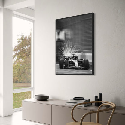 Schwarz-weißes Vintage F1-Rennplakat | Monaco Sportwagenkunst | Leinwandbild Wanddekoration
