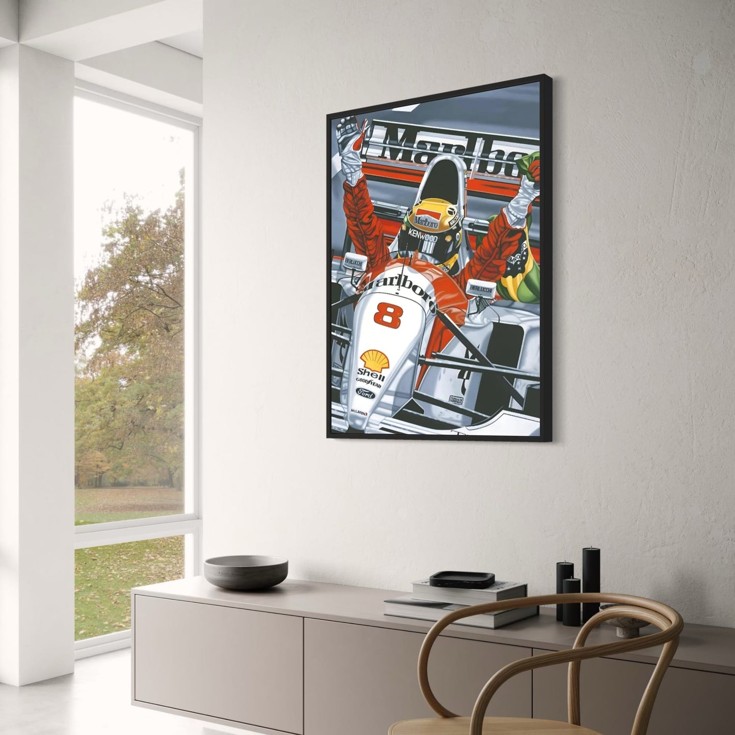 Poster mit Ayrton Senna, F1-Rennfahrer | Kunstdruck für Zuhause | Wanddekoration fürs Wohnzimmer | Schlafzimmer, Café-Eingang