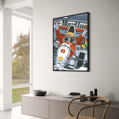 Poster mit Ayrton Senna, F1-Rennfahrer | Kunstdruck für Zuhause | Wanddekoration fürs Wohnzimmer | Schlafzimmer, Café-Eingang