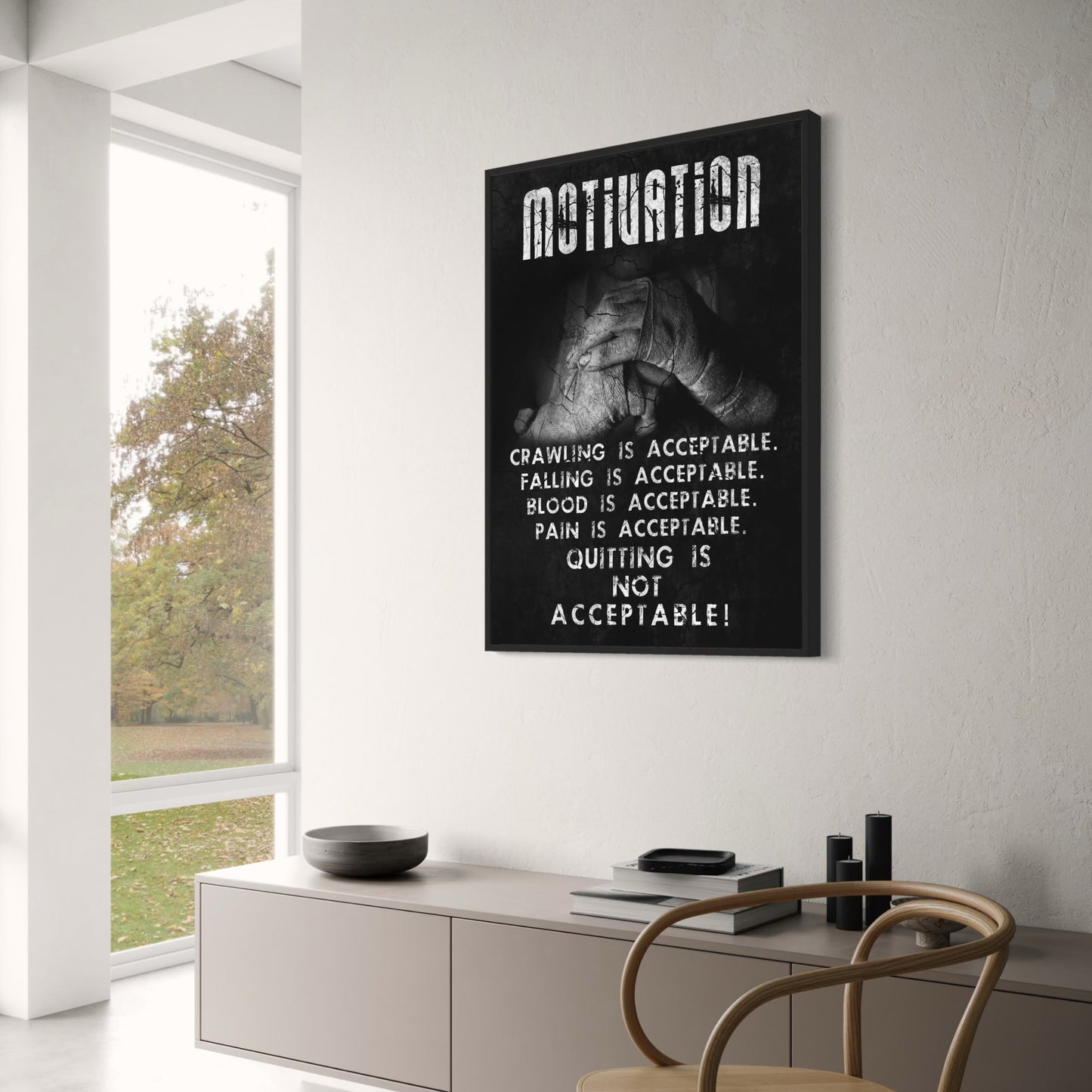 Bodybuilding | Gewichtheben | Motivationszitat | Fitness-Poster fürs Fitnessstudio | Motivation Krabbeln ist akzeptabel. Fallen ist akzeptabel. Blut ist akzeptabel. Schmerz ist akzeptabel. Aufgeben ist nicht akzeptabel!