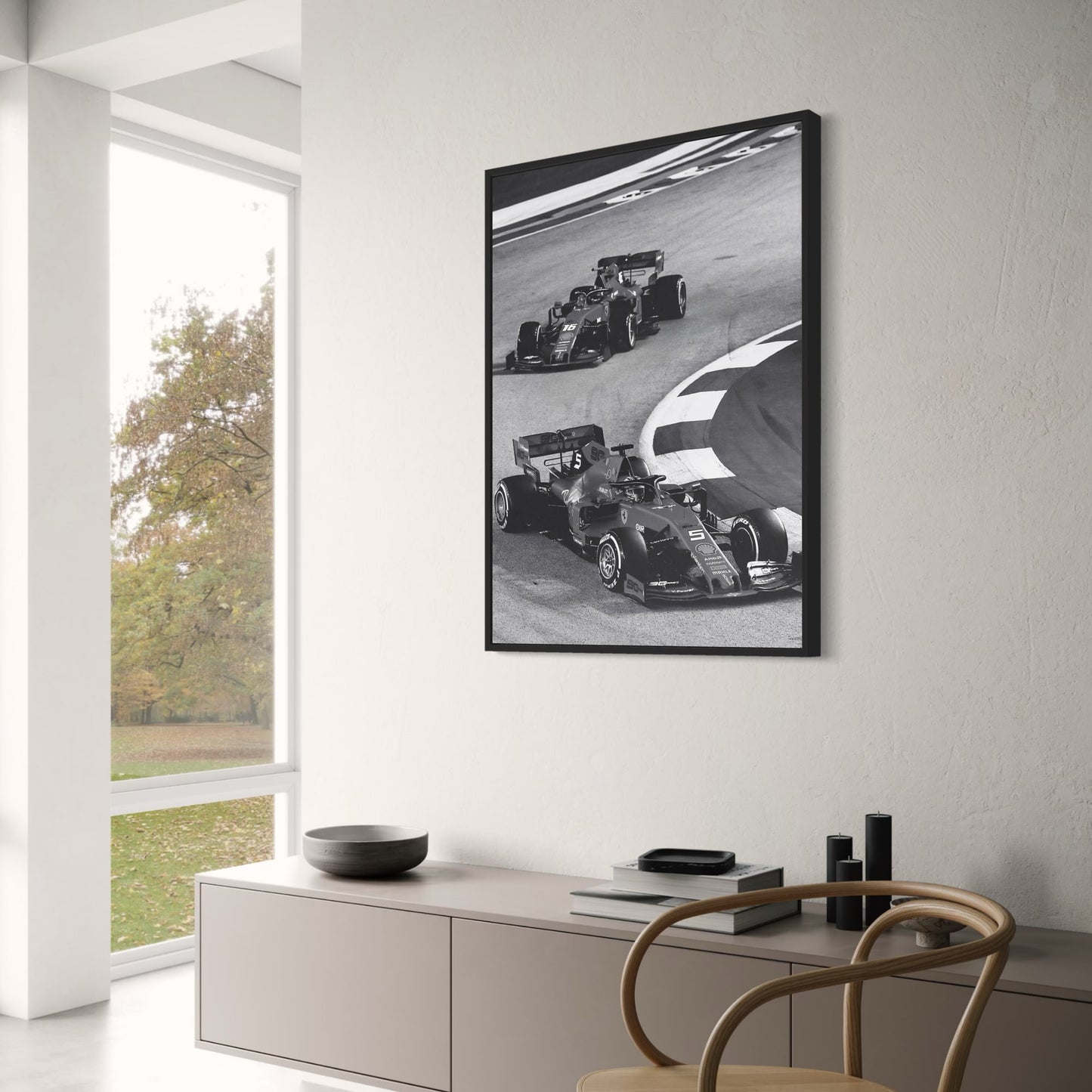 Poster | Schwarz-weißer Vintage-Rennwagen | F1 Monaco Sportklassiker | Leinwand-Wandkunst | Wohndekoration