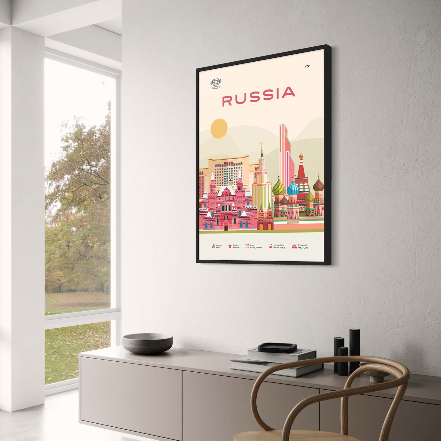 Russland Reiseposter | Moskauer Skyline und Sehenswürdigkeiten | Roter Platz und Kreml Illustration | Einzigartige Wandkunst