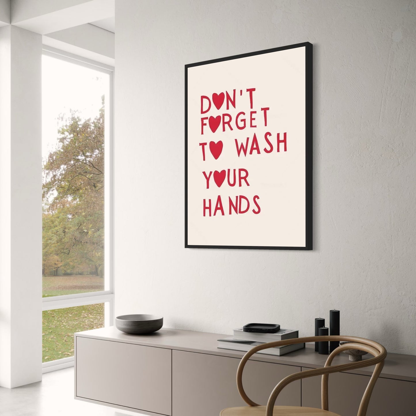 Hand Drawn Minimalist Bathroom Poster | Reminder Art | Don't Forget to Wash Your Hands | Wall Decor