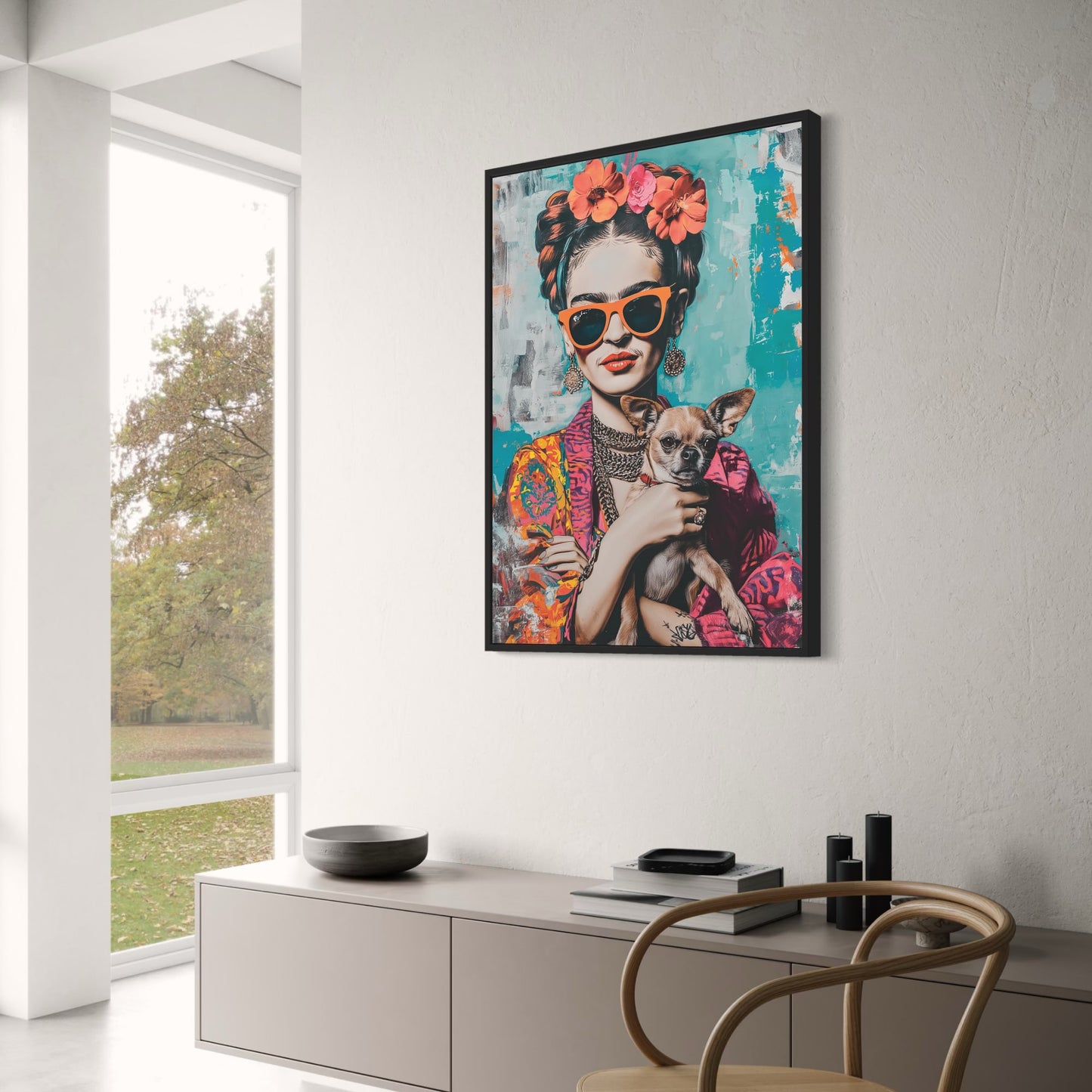 Frida-Kahlo-Stil | Chihuahua-Porträt | Farbenfrohe Kunst