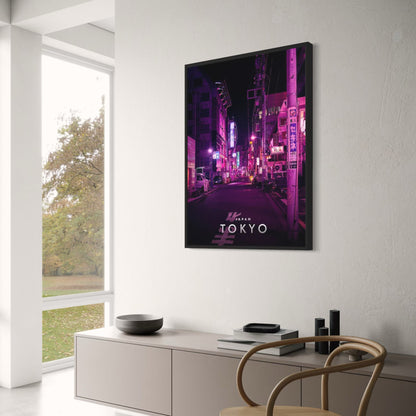 Nachtstraße in Shibuya | Tokio | Stadtbild in der Abenddämmerung | Ästhetik des urbanen Nachtlebens | Poster zur japanischen Architektur