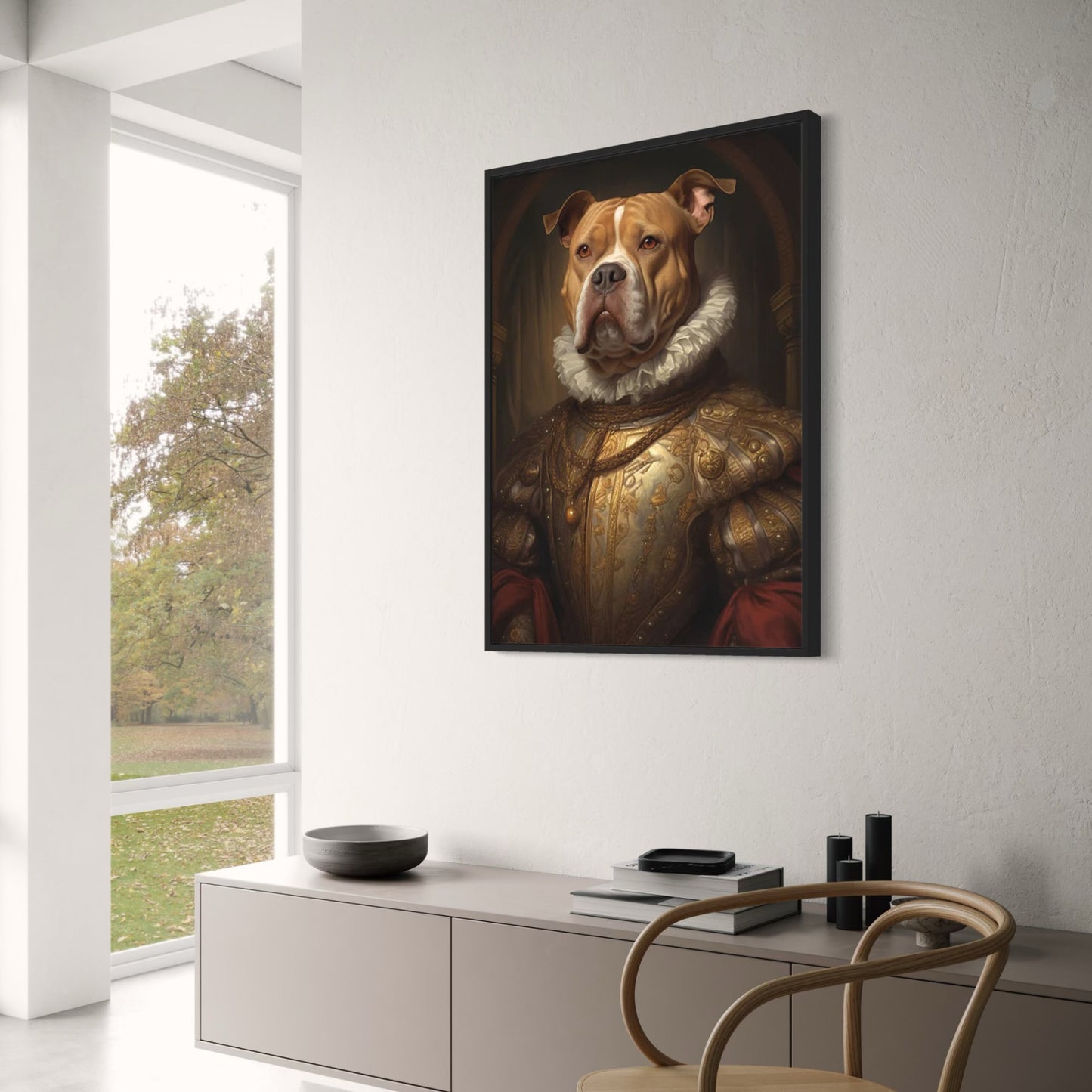 Pitbull in goldener Rüstung | Königliches Hunde-Kunstwerk