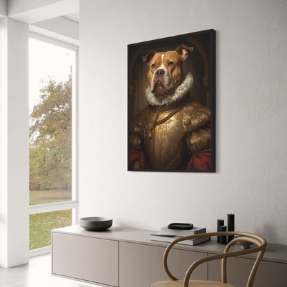 Pitbull in goldener Rüstung | Königliches Hunde-Kunstwerk
