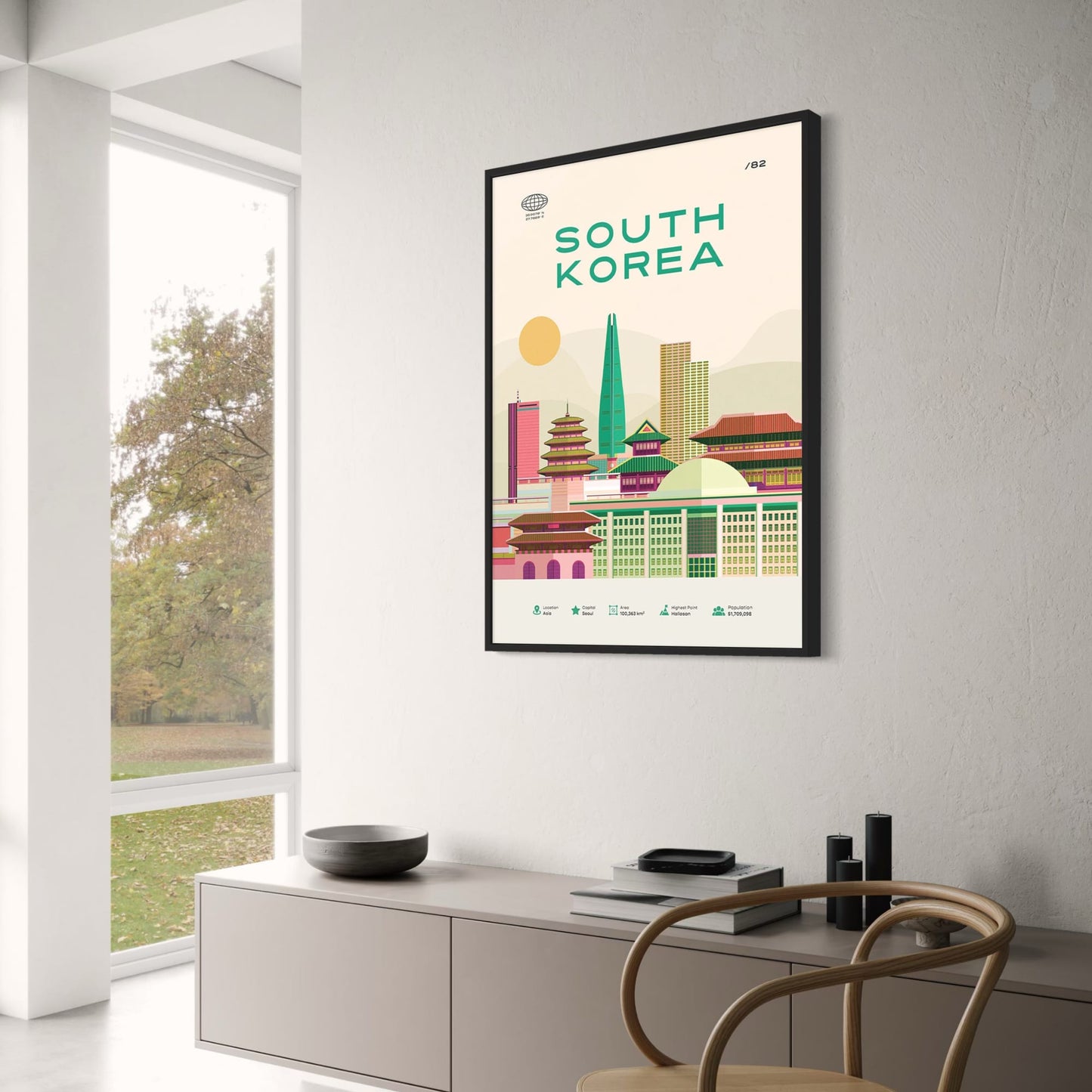 Südkorea Poster | Seoul Urban Skyline Art | Farbenfroher Stadtbilddruck | Asiatisches Reisethema Dekor