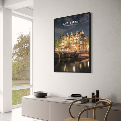 Canal Bridge Scene | Amsterdam, Netherlands | European Landmark Art | Travel Photography | Scenic Cityscape Poster | Wall Decor
