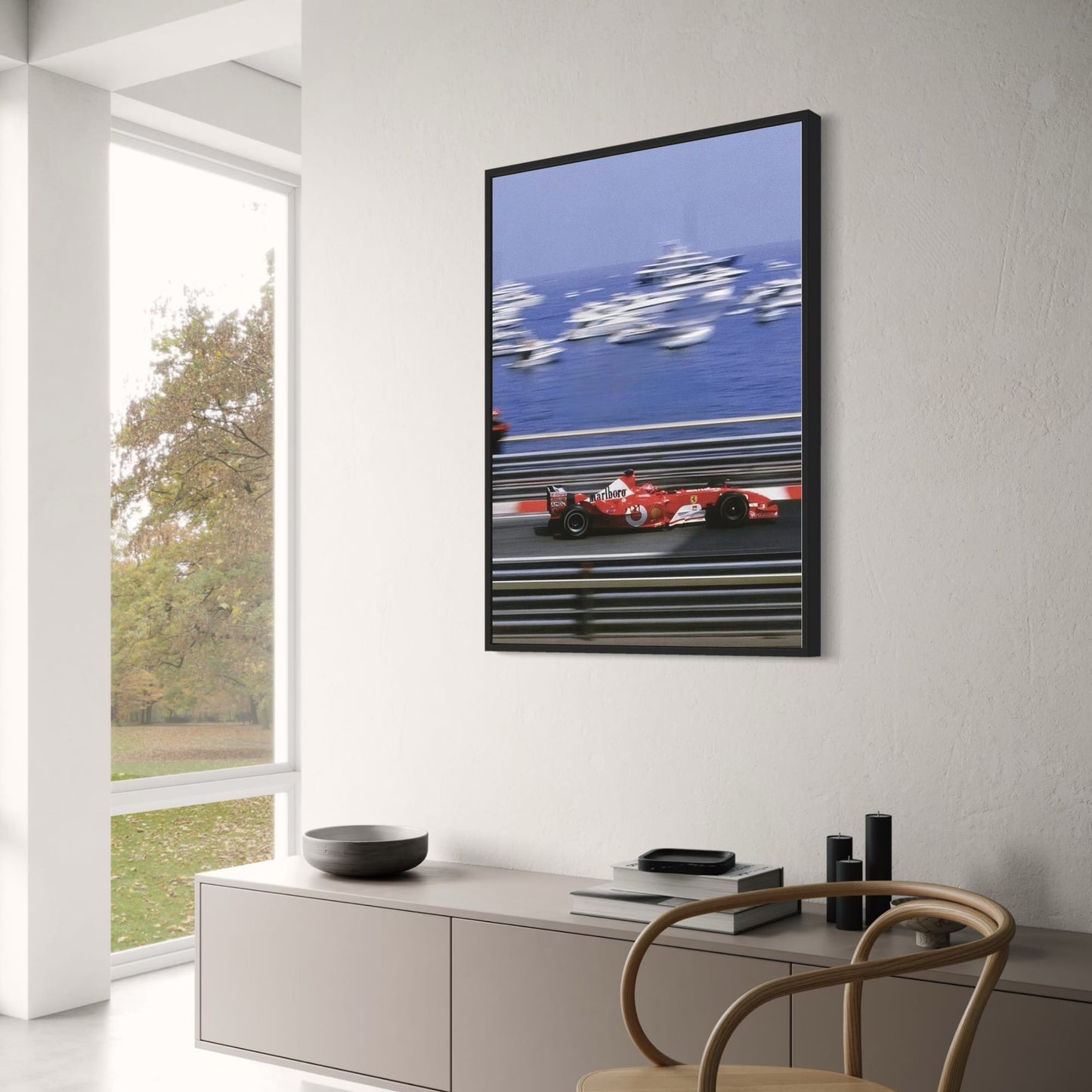 Monaco Formel 1 Poster | Vintage Grand Prix Rennkunst | Ferrari F2000 Kunstwerk | Vodafone Tribut | Michael Schumacher in Aktion