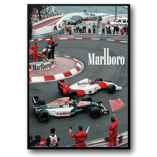 Ayrton Senna vs Nigel Mansell | Monaco Grand Prix Poster | Vintage Formula 1 Racing Art | McLaren vs Canon Williams-Renault Decor