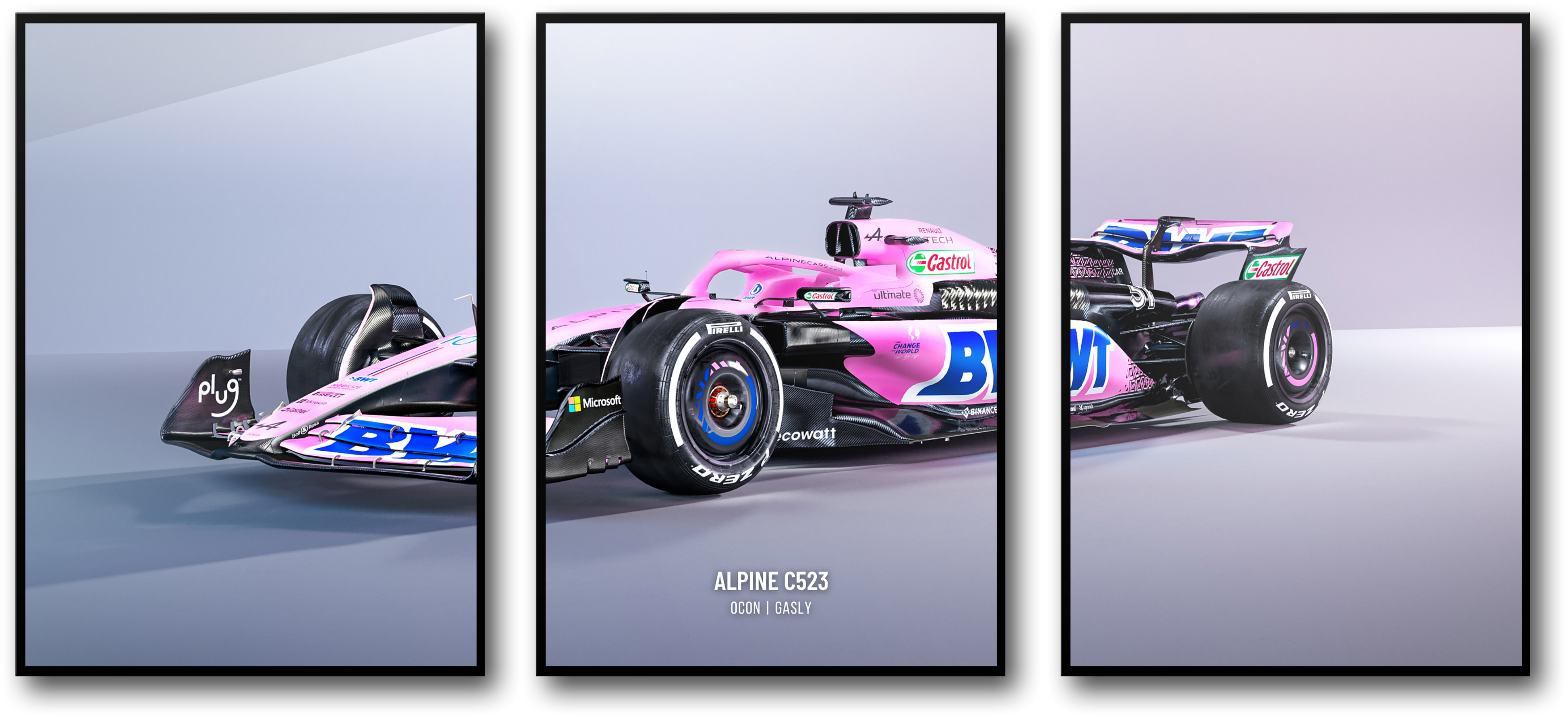 Alpine Racing F1 Car Set | Triple Panel – Wall Of Art Studio