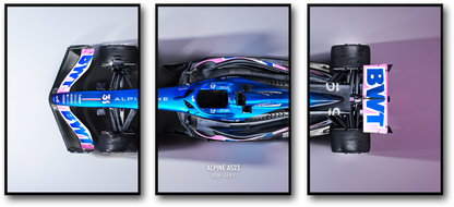 3-Piece | Alpine F1 Team Car | Formula 1 Racing Art | Triple Panel Motorsports Poster | Wall Decor Decor