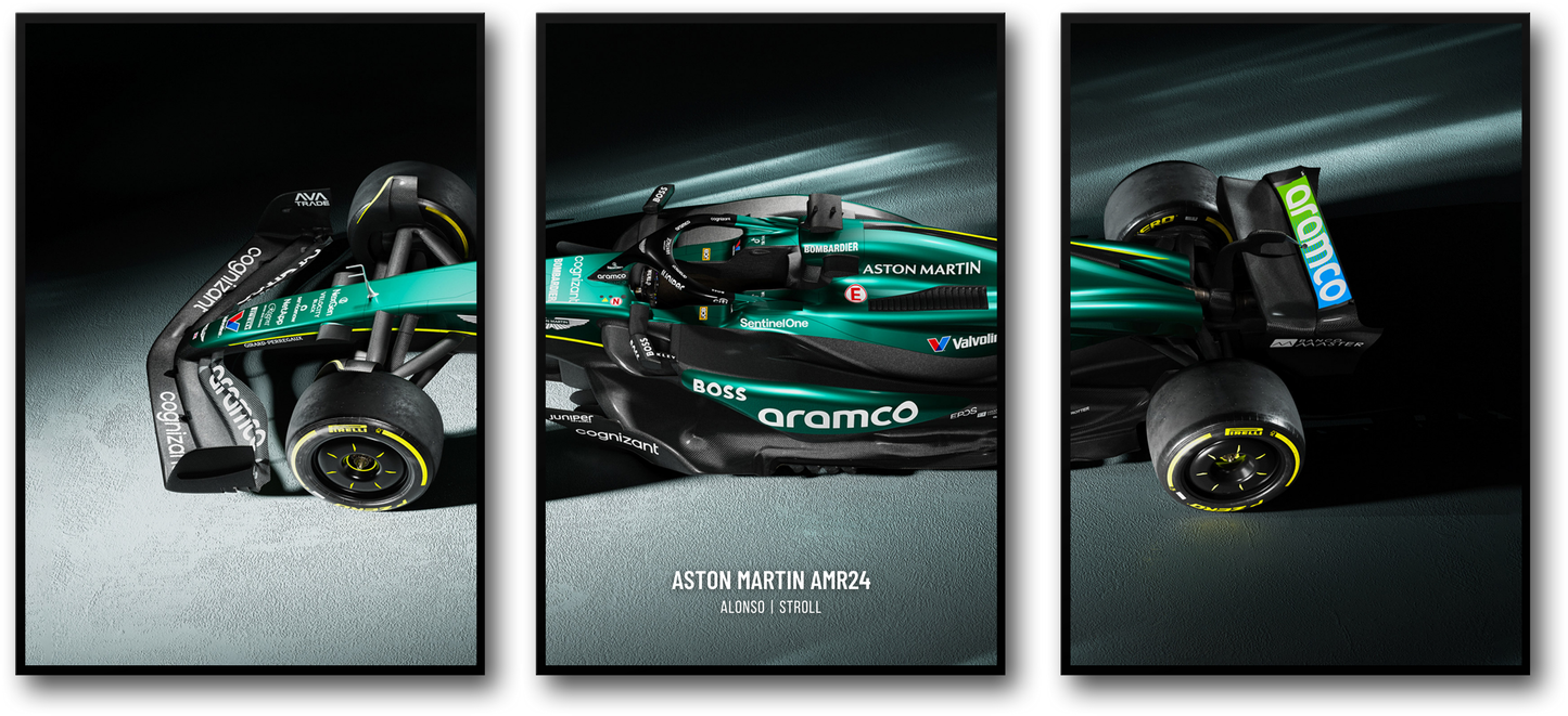3-teiliges Formel-1-Autoposter | Aston Martin AMR | Dreiteiliges Rennkunstwerk | Atemberaubende Wanddekoration | F1-Geschenkidee