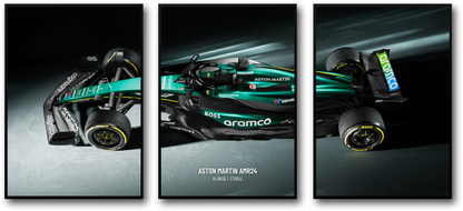 3-teiliges Formel-1-Autoposter | Aston Martin AMR | Dreiteiliges Rennkunstwerk | Atemberaubende Wanddekoration | F1-Geschenkidee