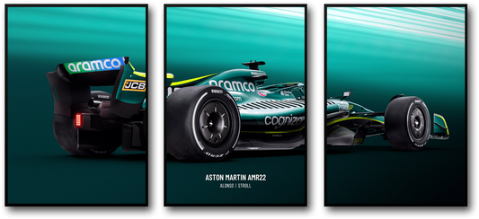 Formula 1 Car | Aston Martin F1 Team | 3-Piece Wall Art | Triple Panel Poster | Sports Car Decor