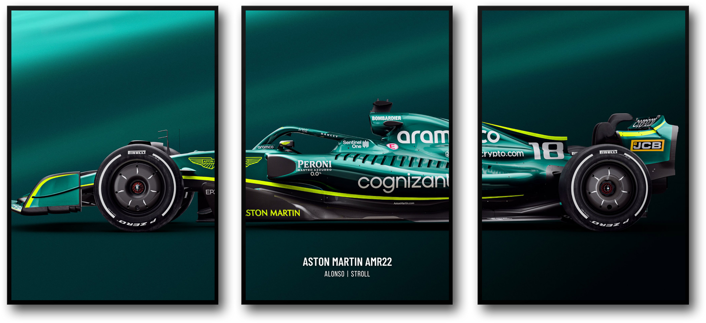 3-teiliges Leinwandbild | Aston Martin F1-Autoposter | Formel-1-Rennkunst | Heimdekoration | Motorsport-Geschenkidee