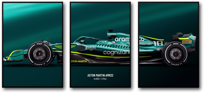 3-teiliges Leinwandbild | Aston Martin F1-Autoposter | Formel-1-Rennkunst | Heimdekoration | Motorsport-Geschenkidee